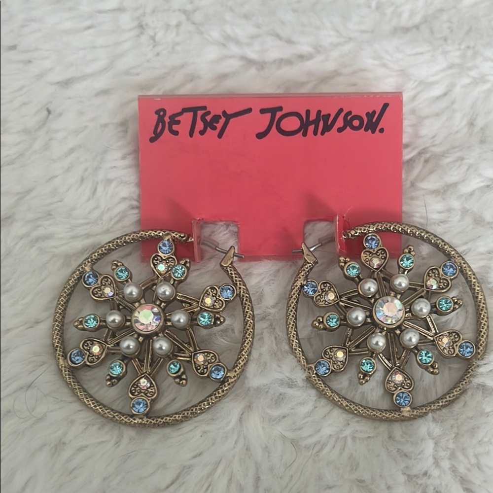 Betsey Johnson Gold and Blue Starburst Earrings
